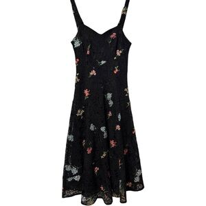 Alex Marie Black Lace Floral‎ Embroidered Fit & Flare Pin Up Midi Dress Size 4